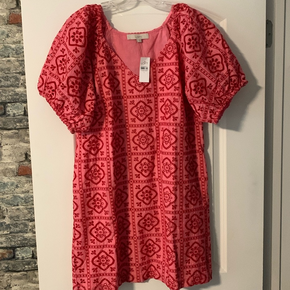 NWT - Loft Tiled Eyelet Mini Shift Dress- sz L